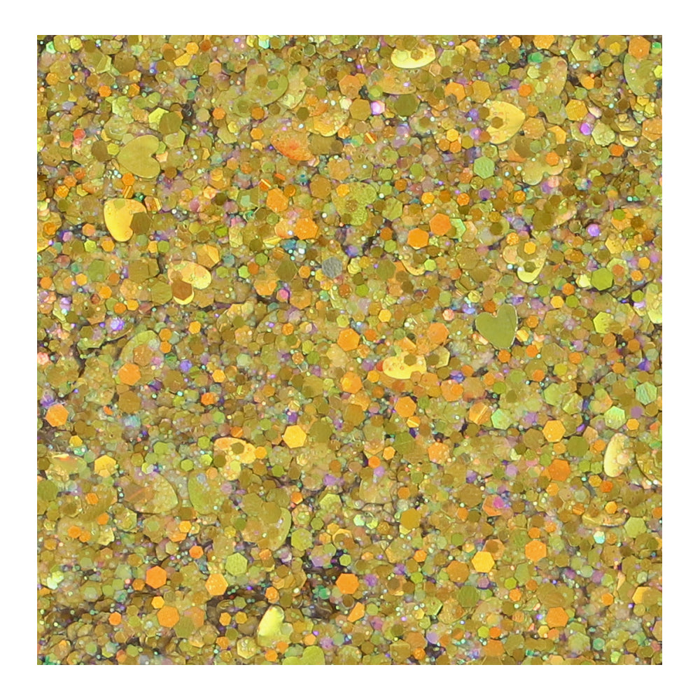 Paillettes en crème Chunky Glitter Superstar golden sunlight, mélange de paillettes dorées de différentes tailles pour maquillage festif.