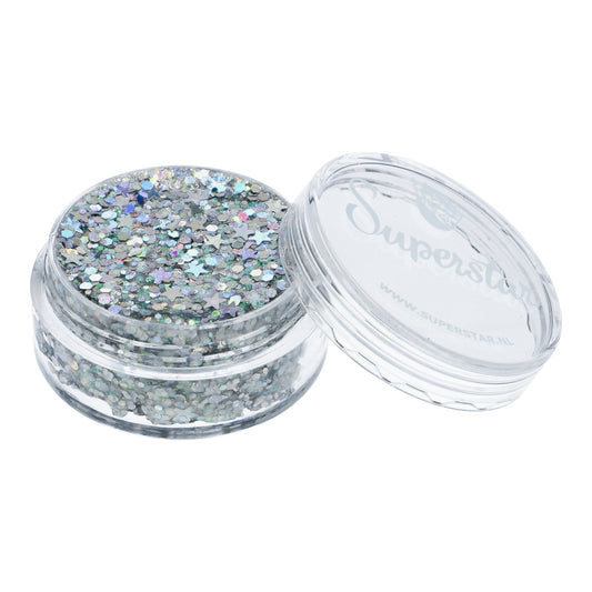 Paillettes en crème Chunky Glitter Superstar golden sunlight, mélange de paillettes dorées de différentes tailles pour maquillage festif.