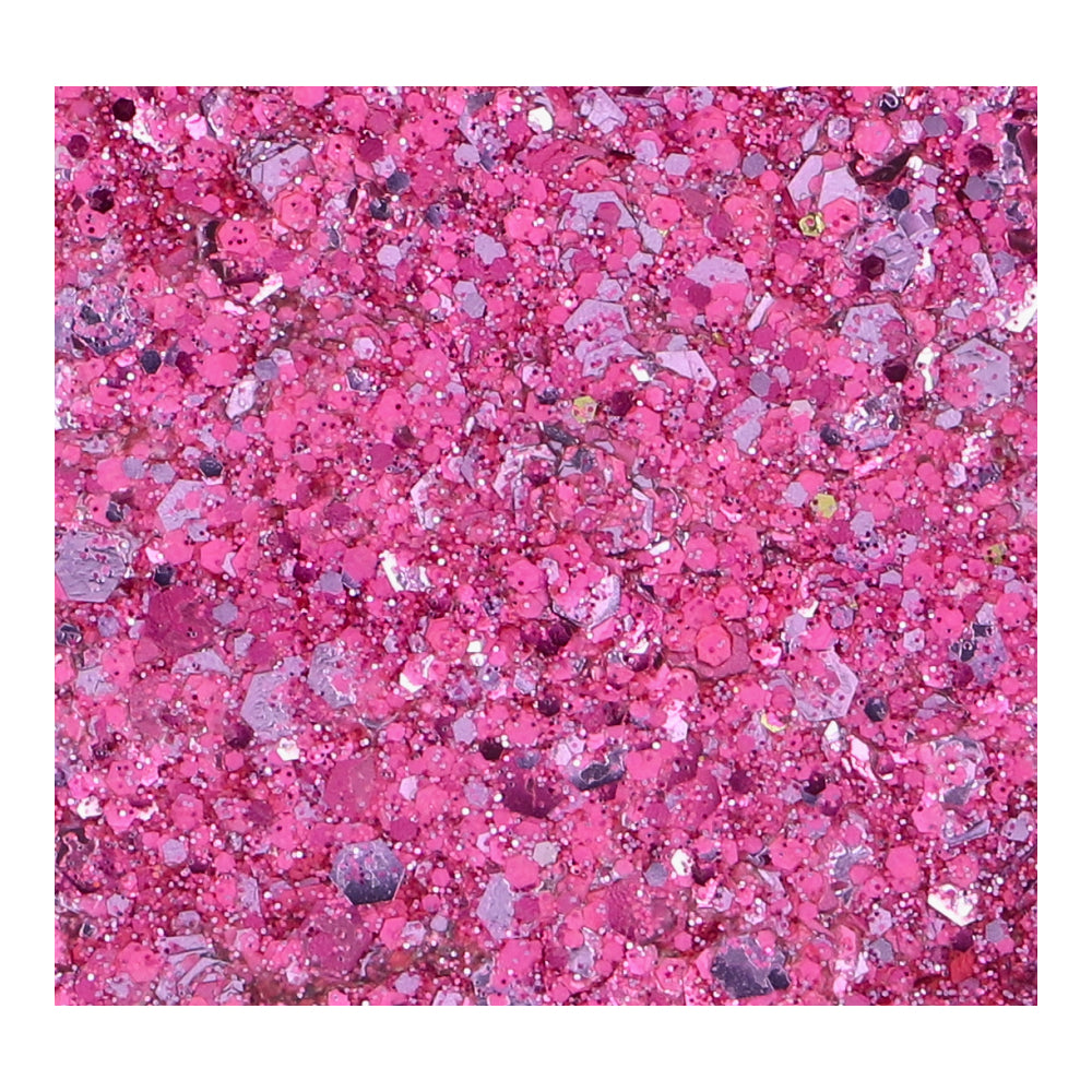 Crème de paillettes Chunky Glitter Superstar couleur P!nked, mélange de paillettes roses et holographiques de différentes tailles pour maquillage festif