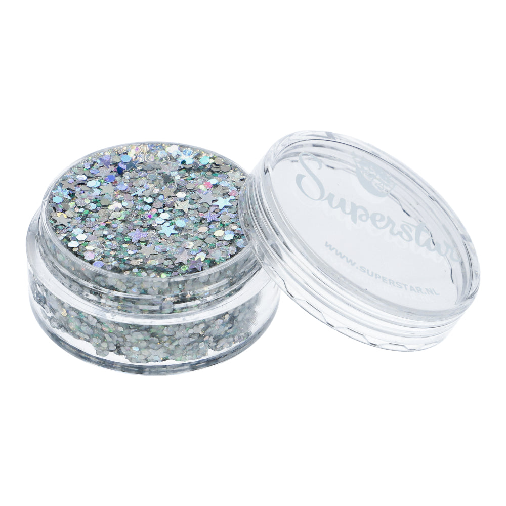 Paillettes en crème Chunky Glitter Superstar golden sunlight, mélange de paillettes dorées de différentes tailles pour maquillage festif.