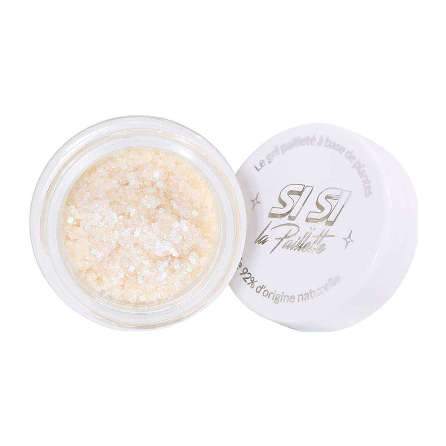 Gel Pailleté biodégradable Nuit Blanche SiSi La Paillette, contenant des paillettes brillantes et fines dans un mélange blanc et nacré.