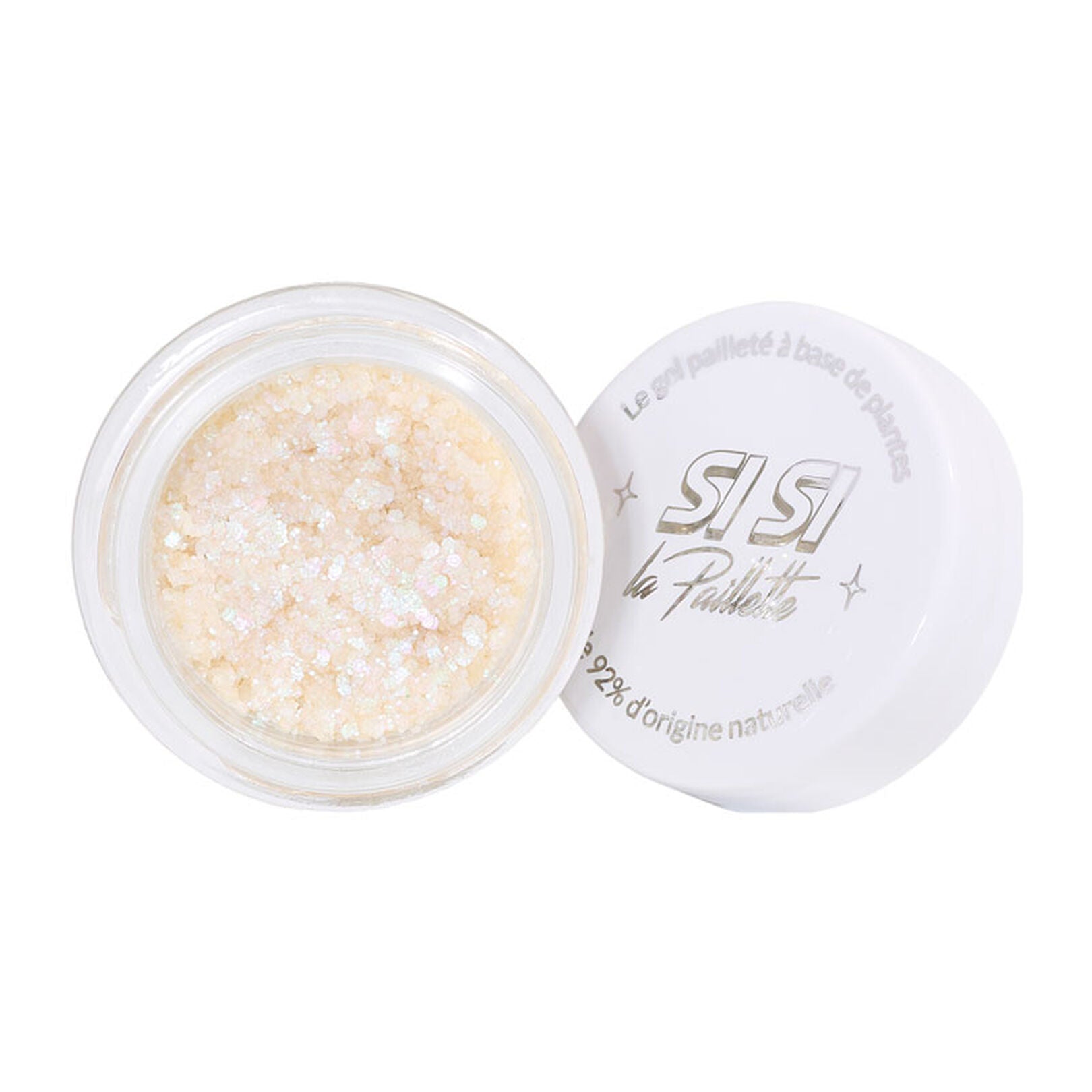 Gel Pailleté biodégradable Nuit Blanche SiSi La Paillette, contenant des paillettes brillantes et fines dans un mélange blanc et nacré.