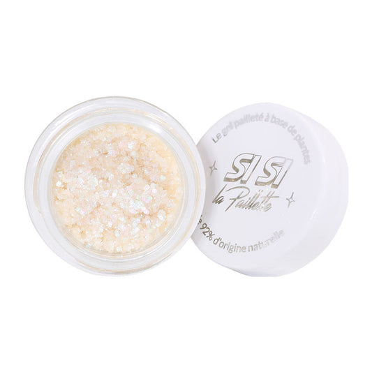 Gel Pailleté biodégradable Nuit Blanche SiSi La Paillette, contenant des paillettes brillantes et fines dans un mélange blanc et nacré.