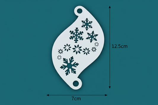 Pochoir de maquillage Superstar avec motifs de flocons de neige (Snowflakes), idéale pour le grimage et face painting d'hiver.