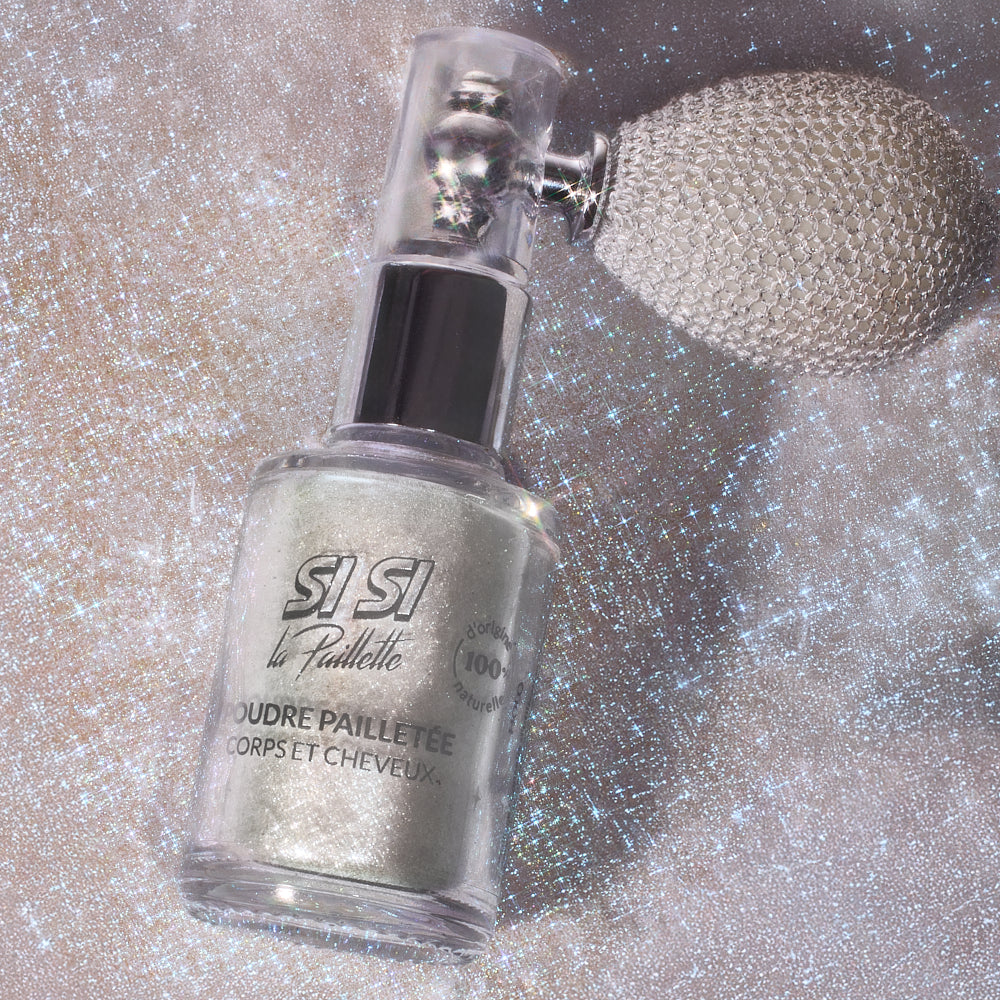 Spray poudre biodégradable SiSi La Paillette - Paillettes fines pour le corps et les cheveux - Accessoire maquillage scintillant.